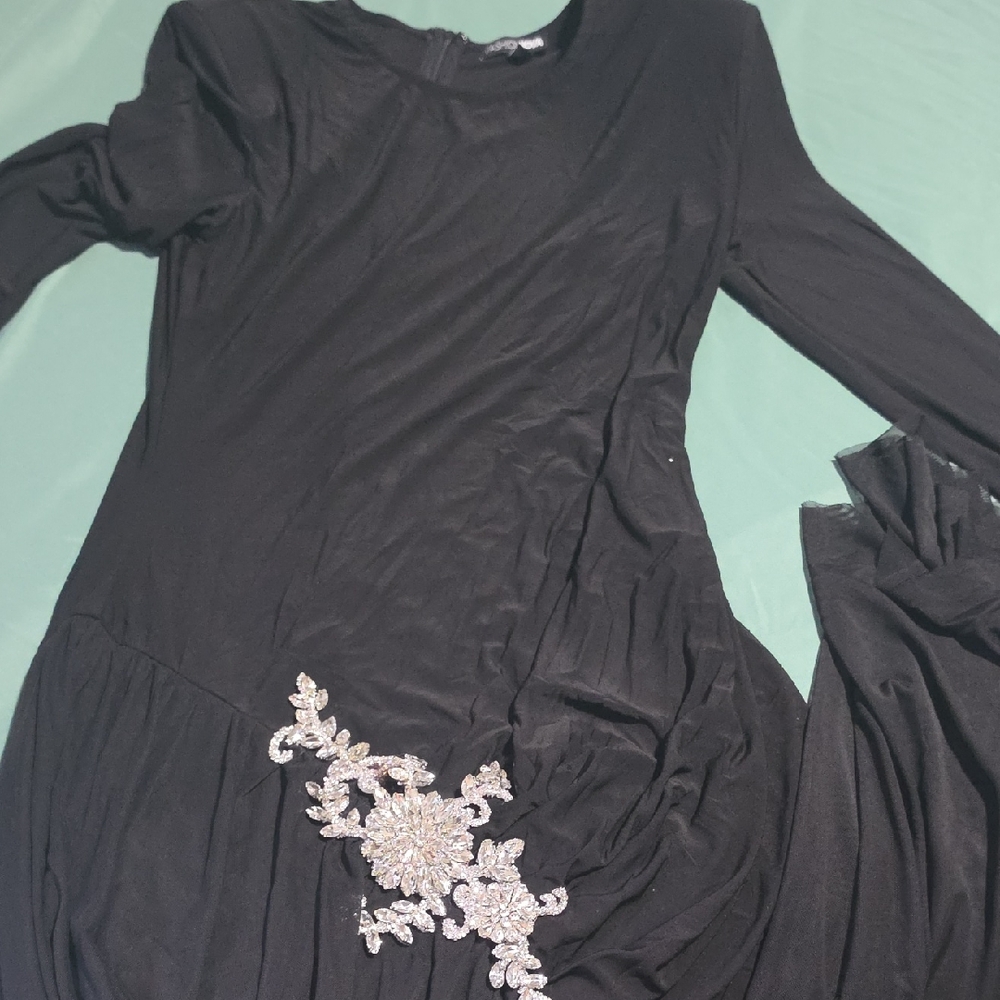 Fashion Nova Black Dress with Silver Embellishments